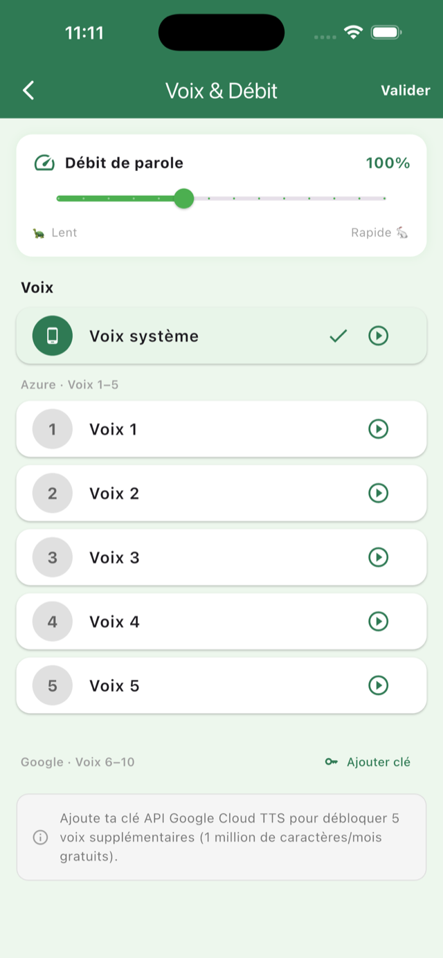 Réglage des voix et du débit de parole dans Ora
